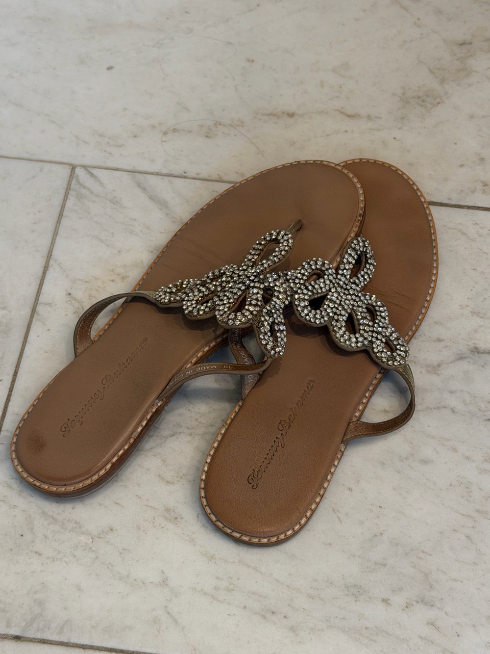 Tommy Bahama rhinestone Brown Leather Women’s Slide sandals